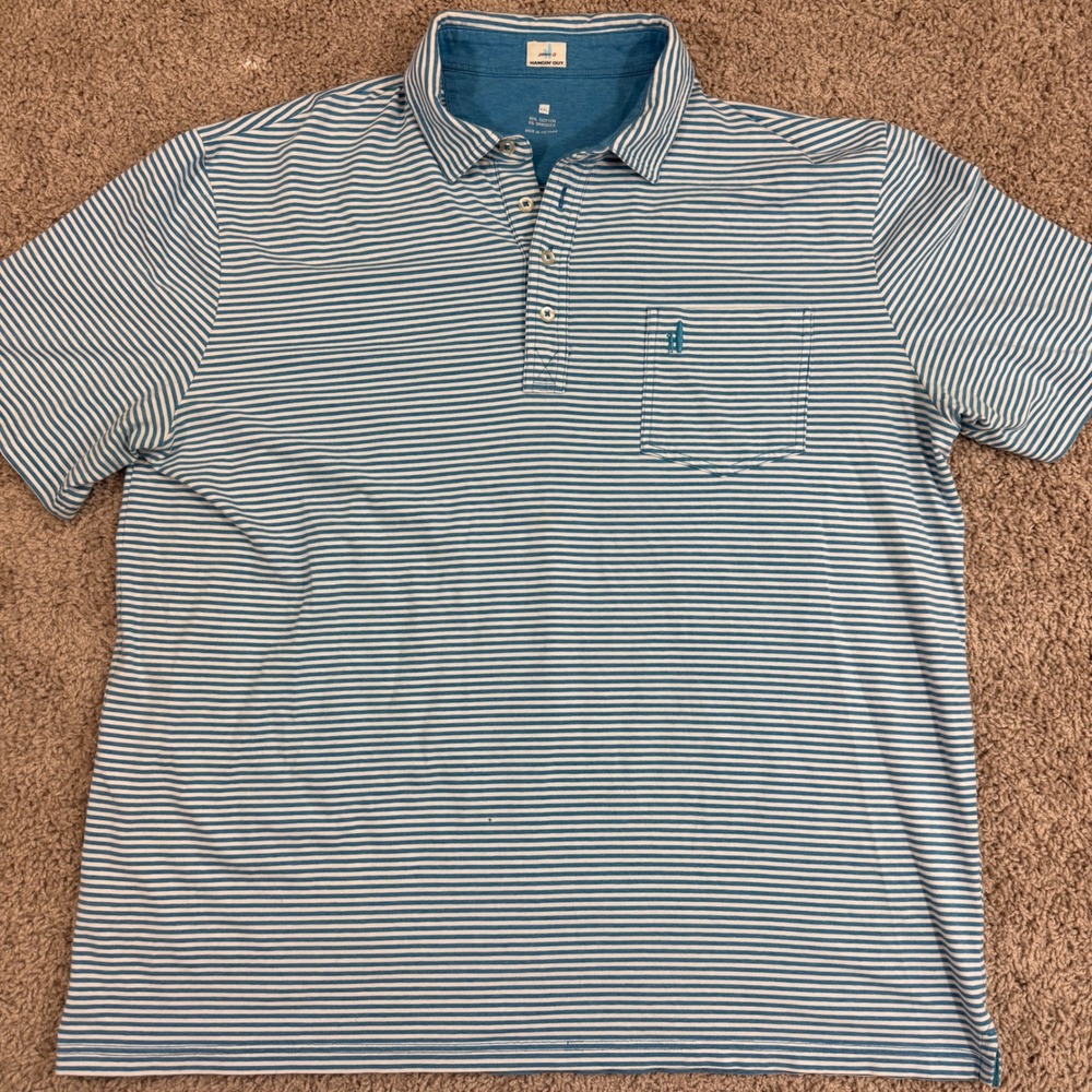 johnnie-O Polo Shirt Men XXL Blue Striped Good Hangin Out Cotton Stretch Pocket